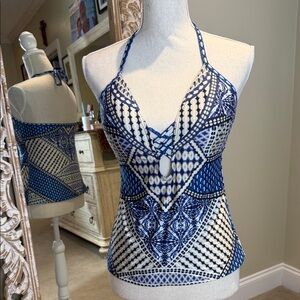 Kenneth Cole New York Geometric Blue and White Bikini Top